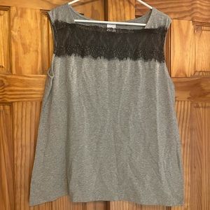 CAbi Gray Tank Top with Black Lace